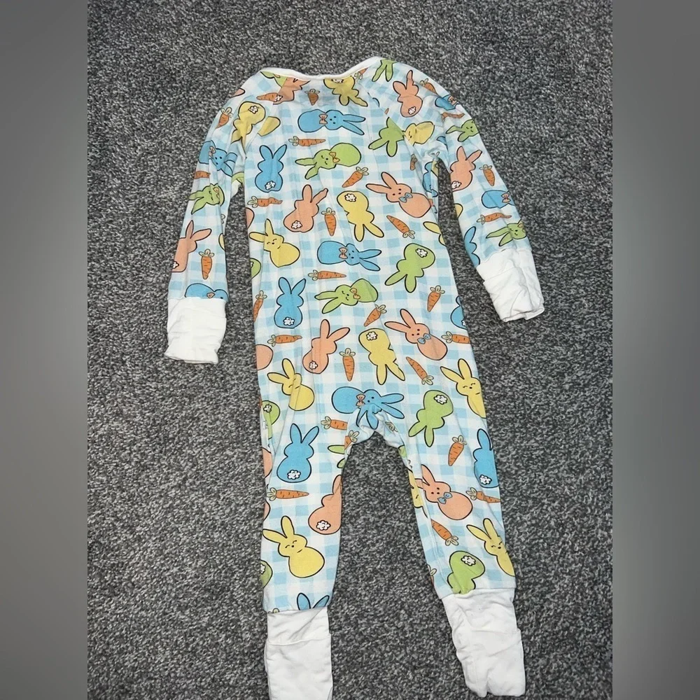 Caden Lane Convertible Romper | Blue Easter Cottontails Cuties 3-6 months